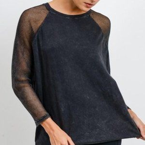 (NWT) Mineral Wash Fishnet Mesh Sleeve Top